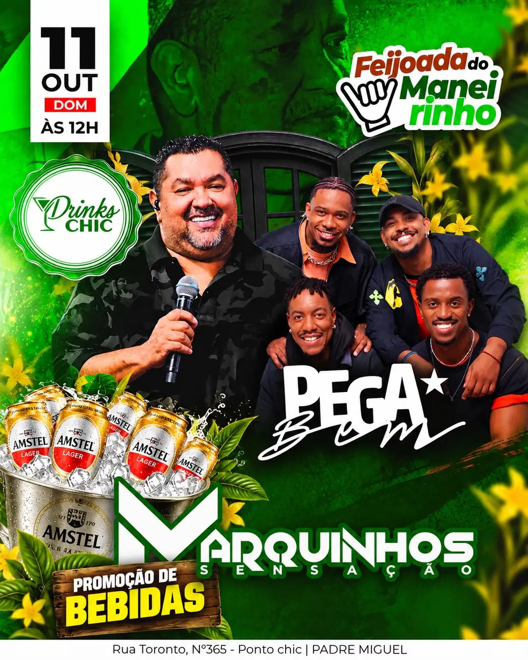 Flyer de Grupo Pega Bem, Marquinho Sensação e mais 3 artistas