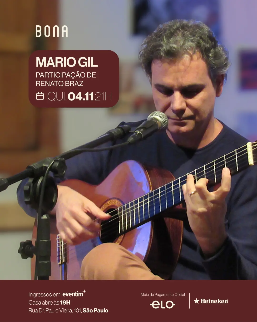 Flyer de Alexandre Rodriguês, Mário Gil e Bré Rosário