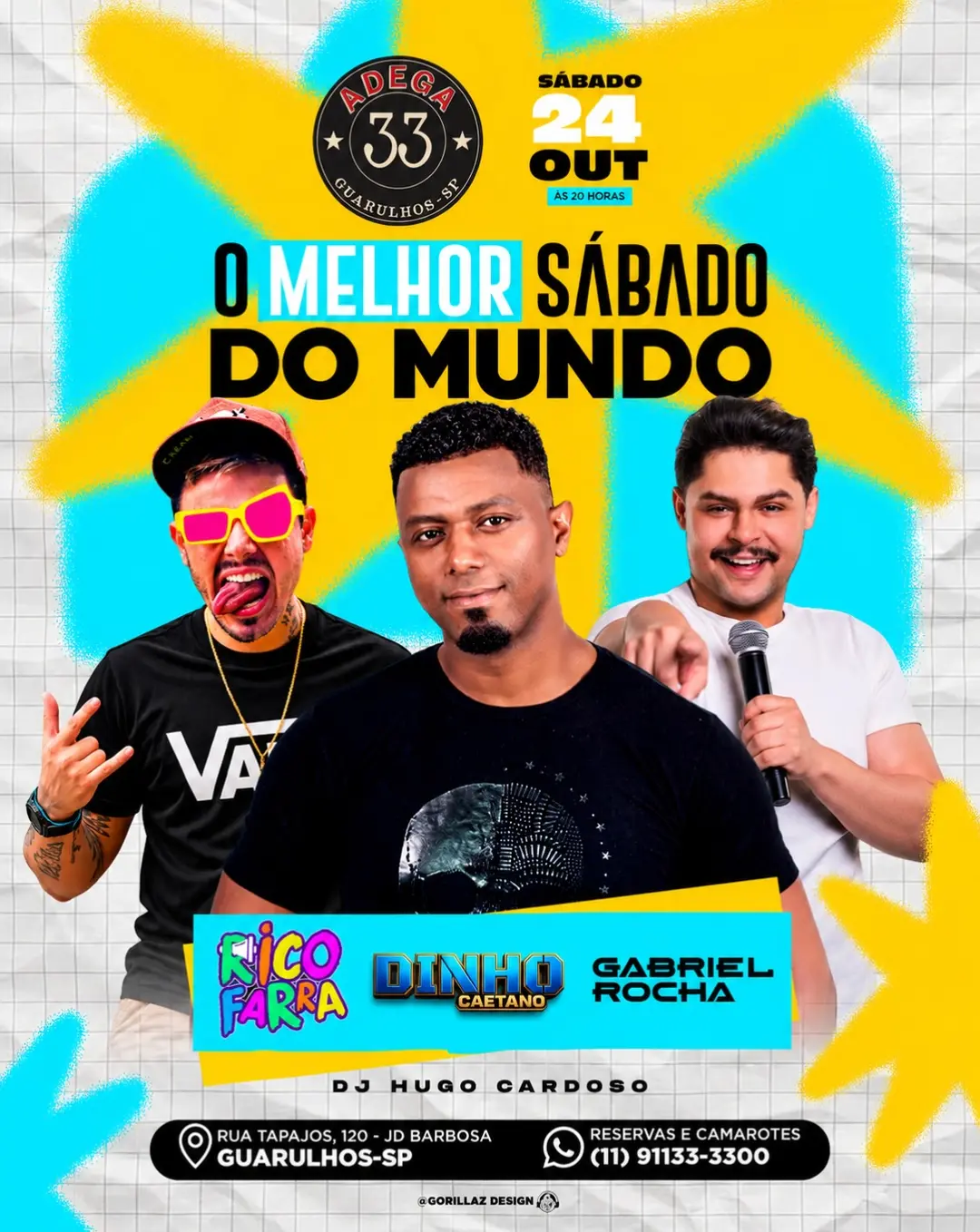 Flyer de Gabriel Rocha, Dinho Caetano e Rico Henrique