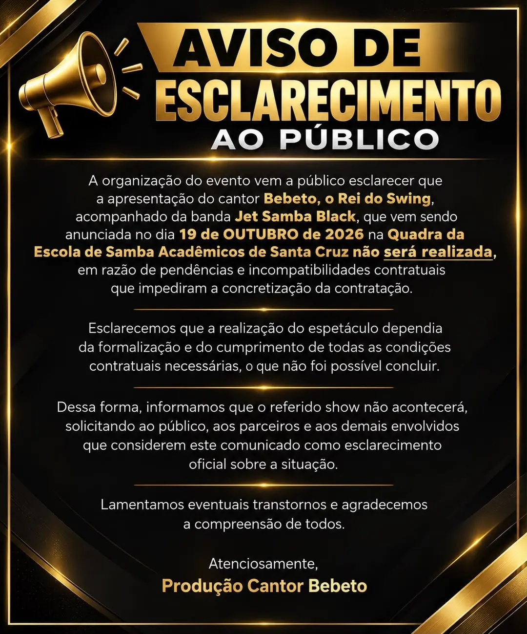Flyer de Bebeto Oficial, Jet Samba Black e mais 1 artista
