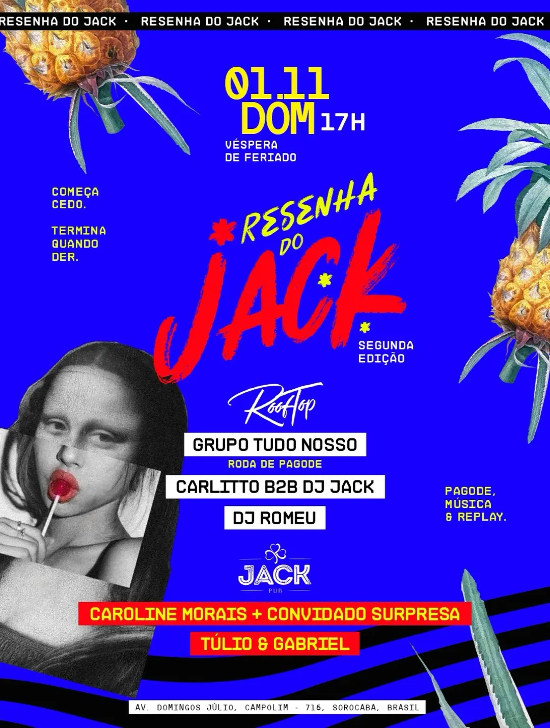 Flyer de DJ Romeu, Grupo Tudo Nosso, Carlitto e mais 4 artistas