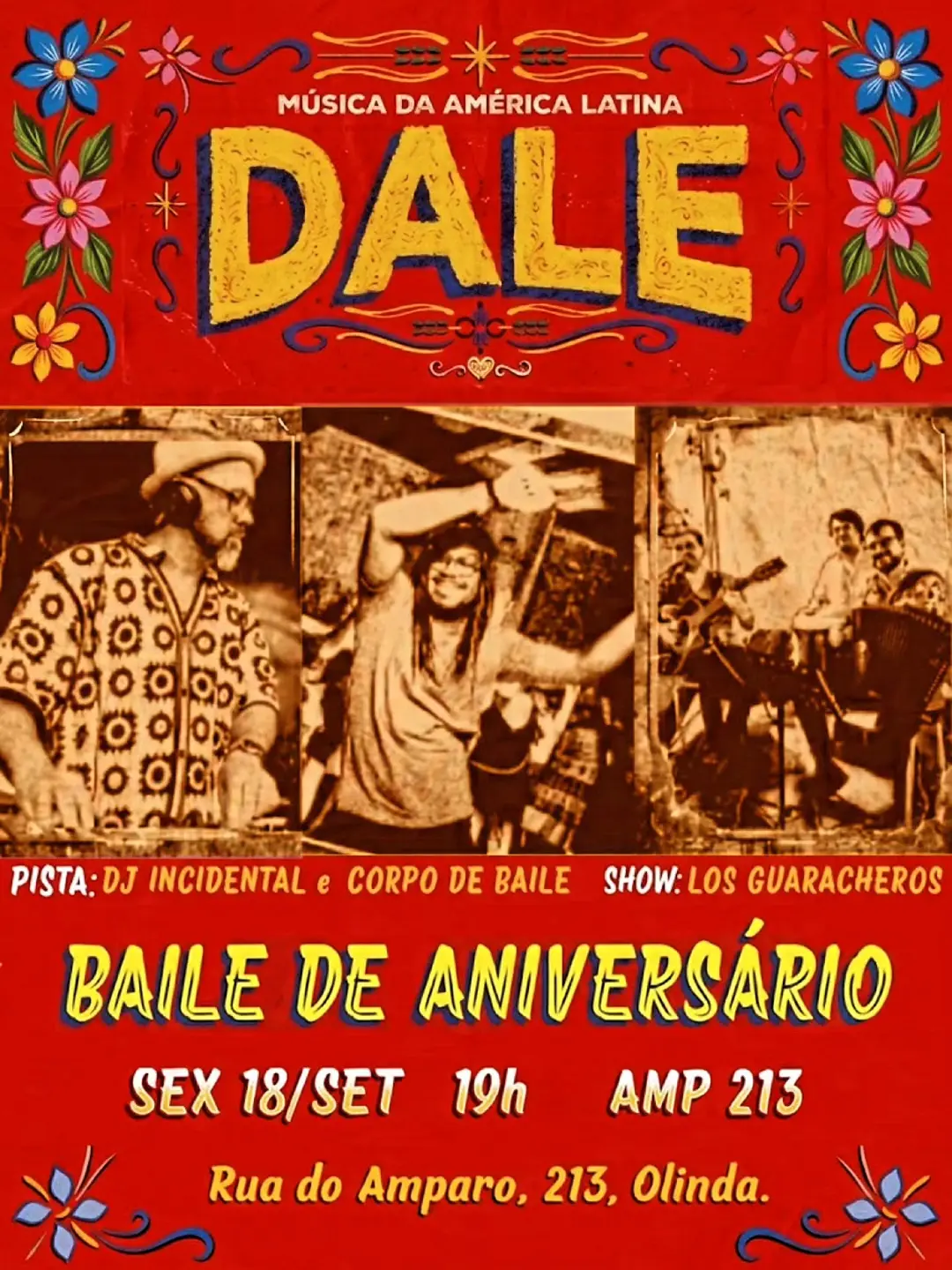 Flyer de DJ Incidental, Corpo de Baile e Los Guaracheros
