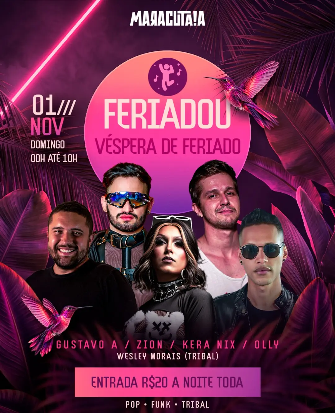 Flyer de Zion, Kera Nix, Oly, Wesley Morais e DJ Gustavo A