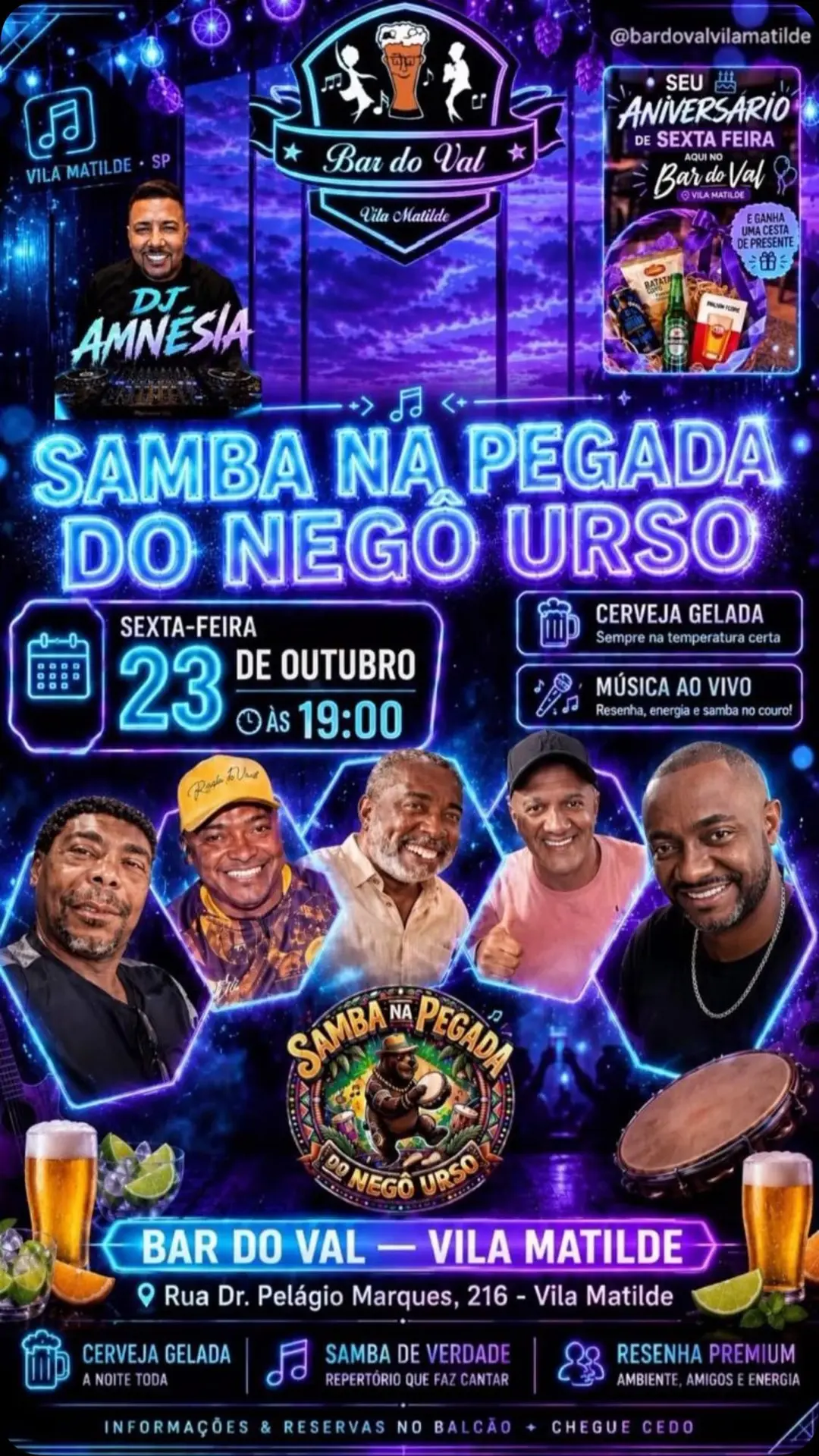 Flyer de Samba na Pegada do Nego Urso e DJ AMNESIA