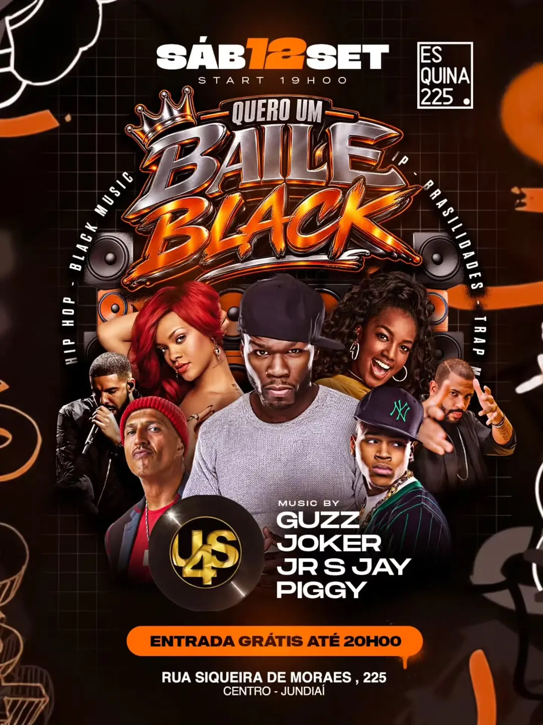 Flyer de DJ Joker, Dj Piggy, Jr S Jay e DJ Guzz