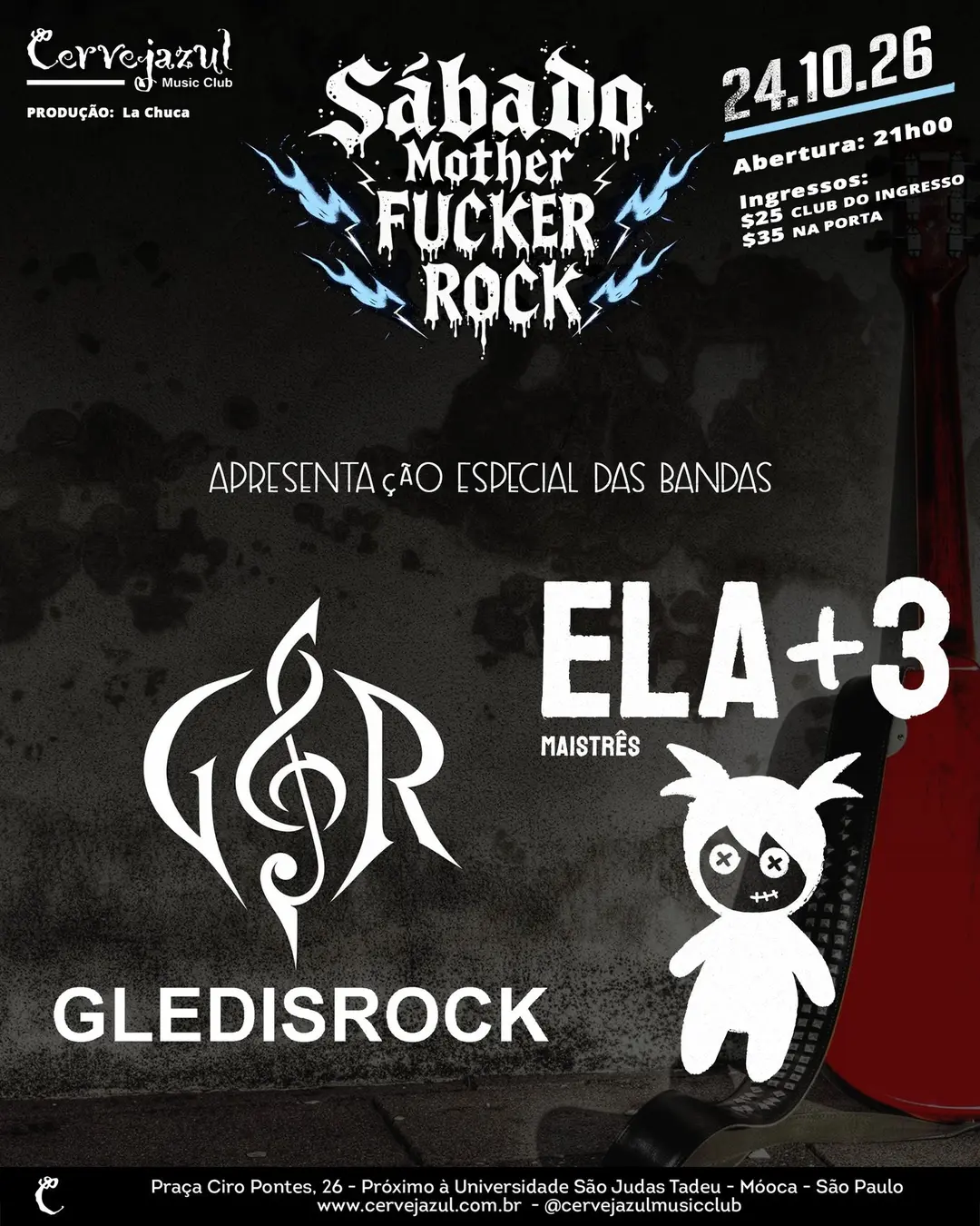 Flyer de GLEDISROCK, ELA + 3 MAISTRÊS e Coverplay