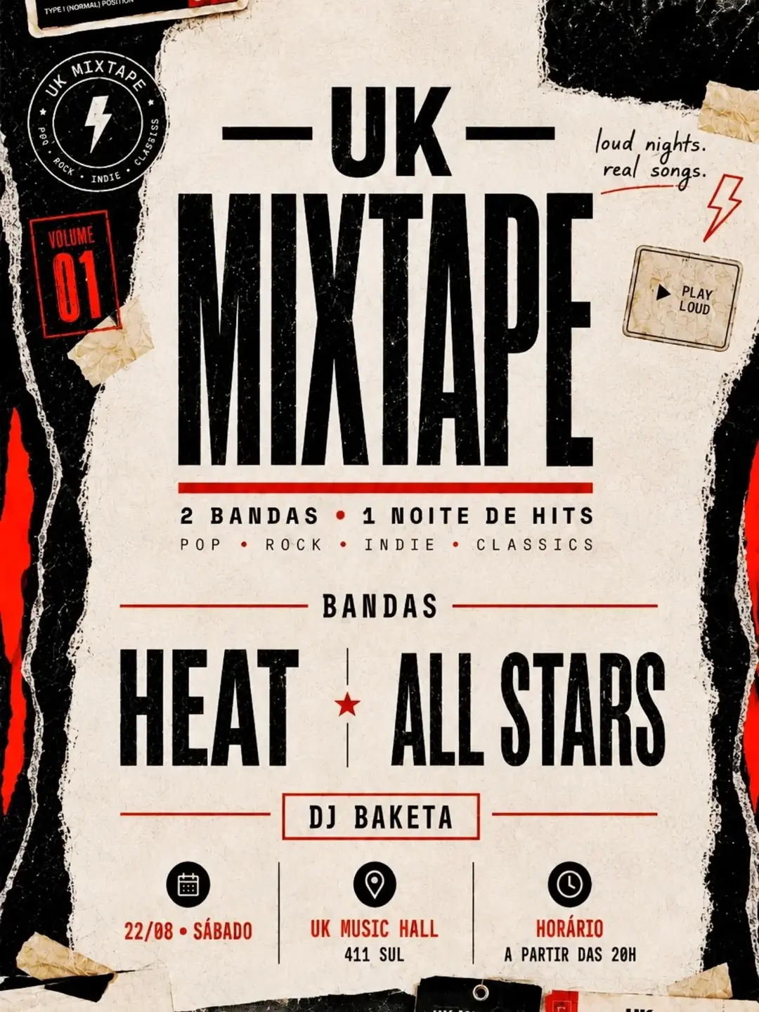 Flyer de Banda All Stars, Banda Heat e DJ Baketa