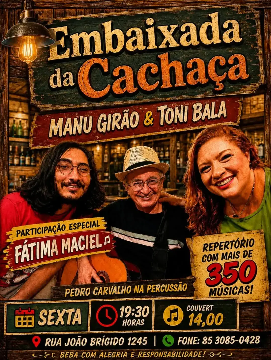 Flyer de Manu Girão, Toni Bala, Fátima Maciel e PEDRO CARVALHO