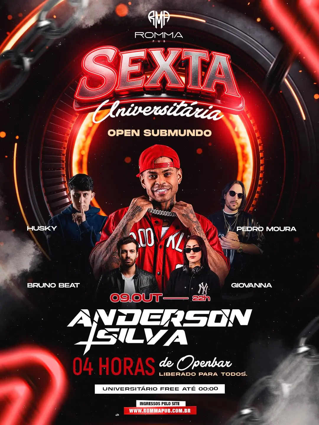 Flyer de Anderson Silva, Husky, Pedro Moura e mais 2 artistas