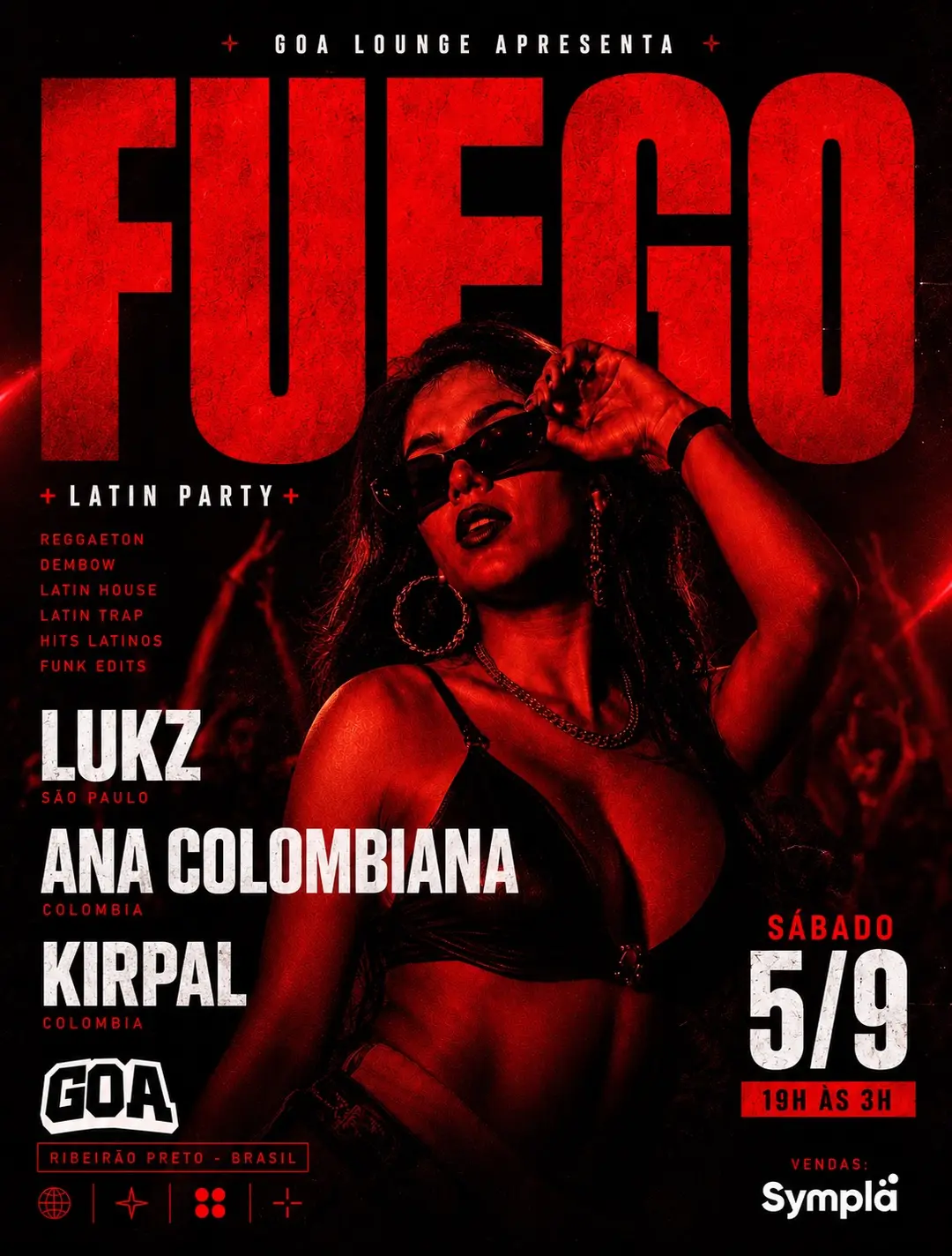 Flyer de DJ LUKZ, DJ Ana Colombiana e DJ Kirpal