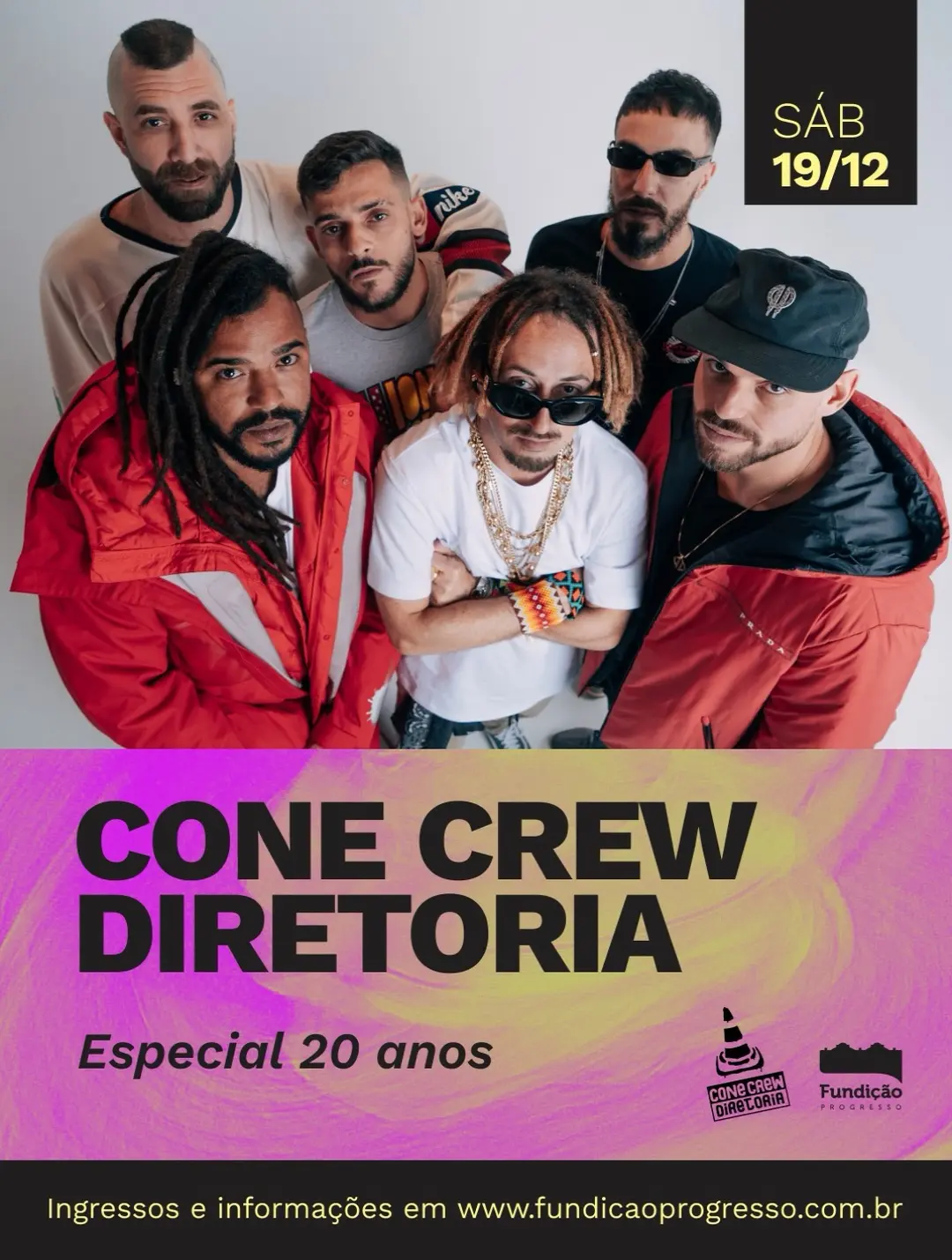 Flyer de Cone Crew Diretoria, Papatinho, Ari e mais 4 artistas