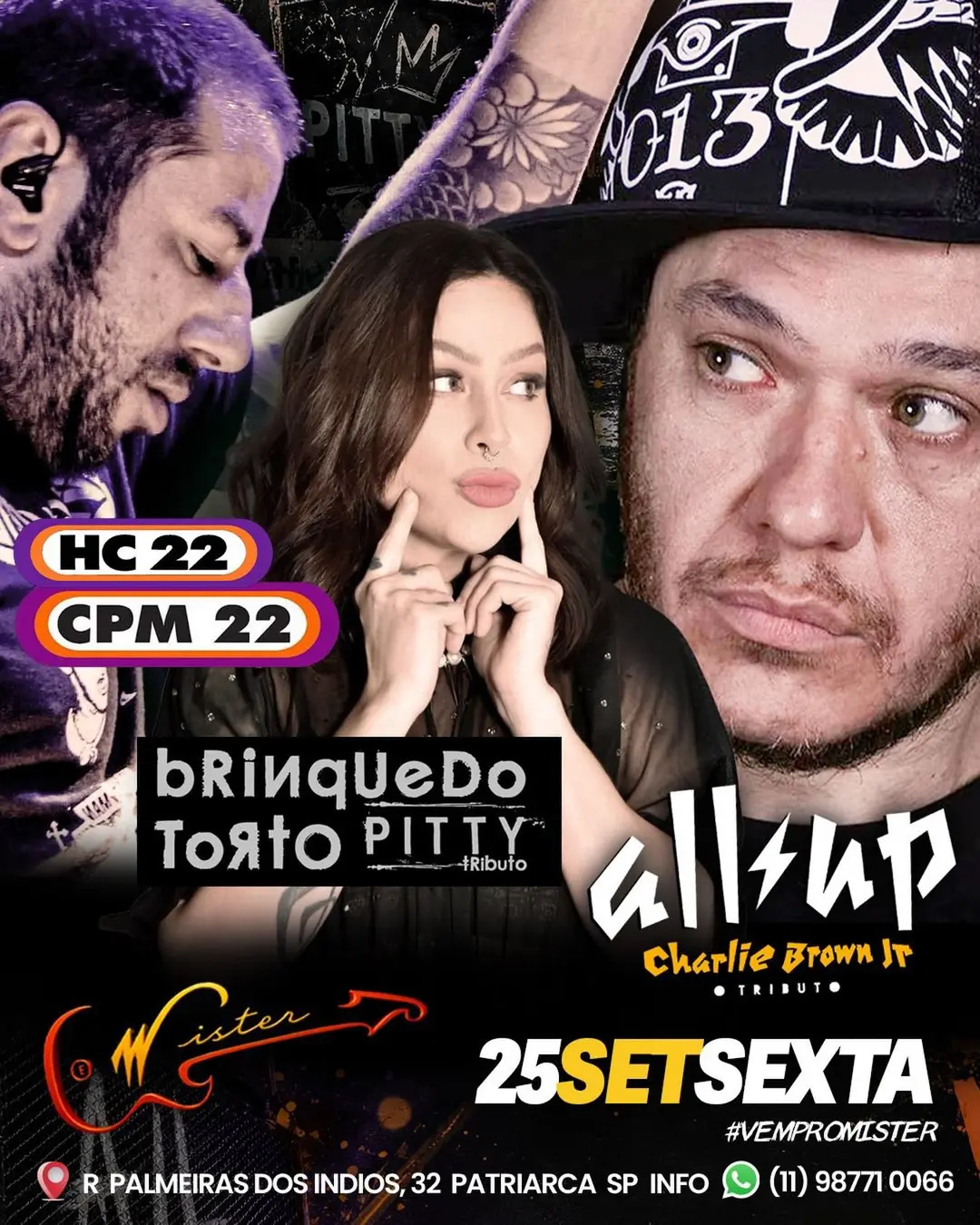 Flyer de HC 22, Brinquedo Torto, CPM 22 e CHARLIE BROWN JR.
