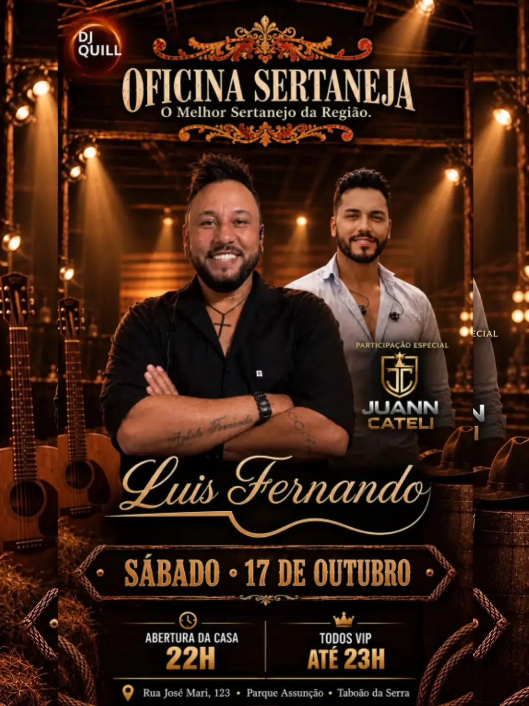 Flyer de Luis Fernando, Juann Cateli e DJ Quill