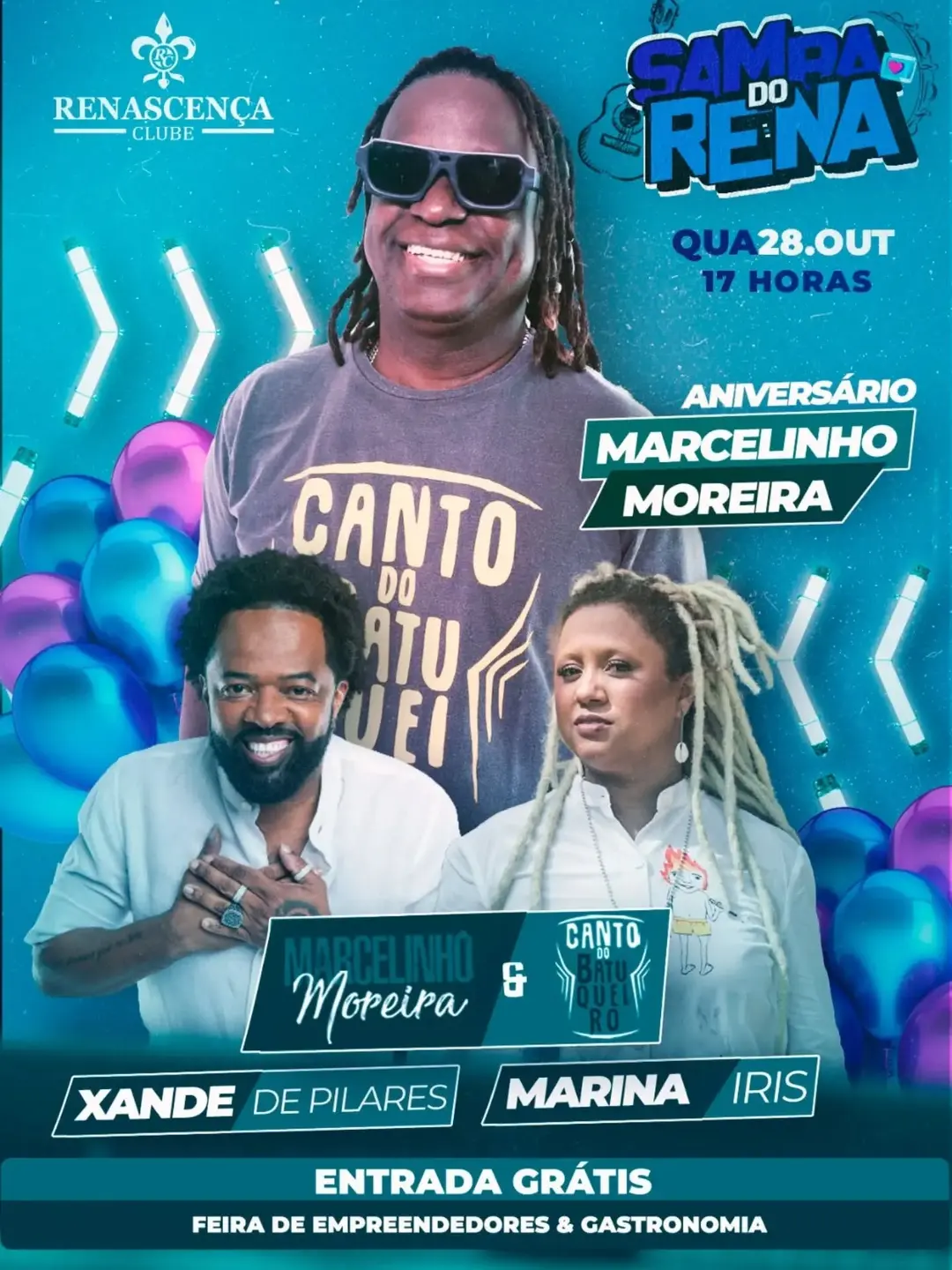 Flyer de Marina Iris, Canto do Batuqueiro e mais 3 artistas