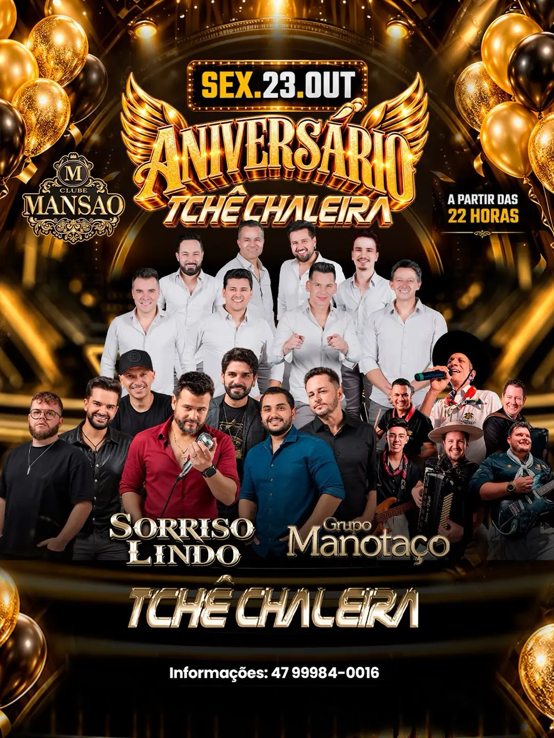 Flyer de Tchê Chaleira, Grupo Manotaço e Sorriso Lindo