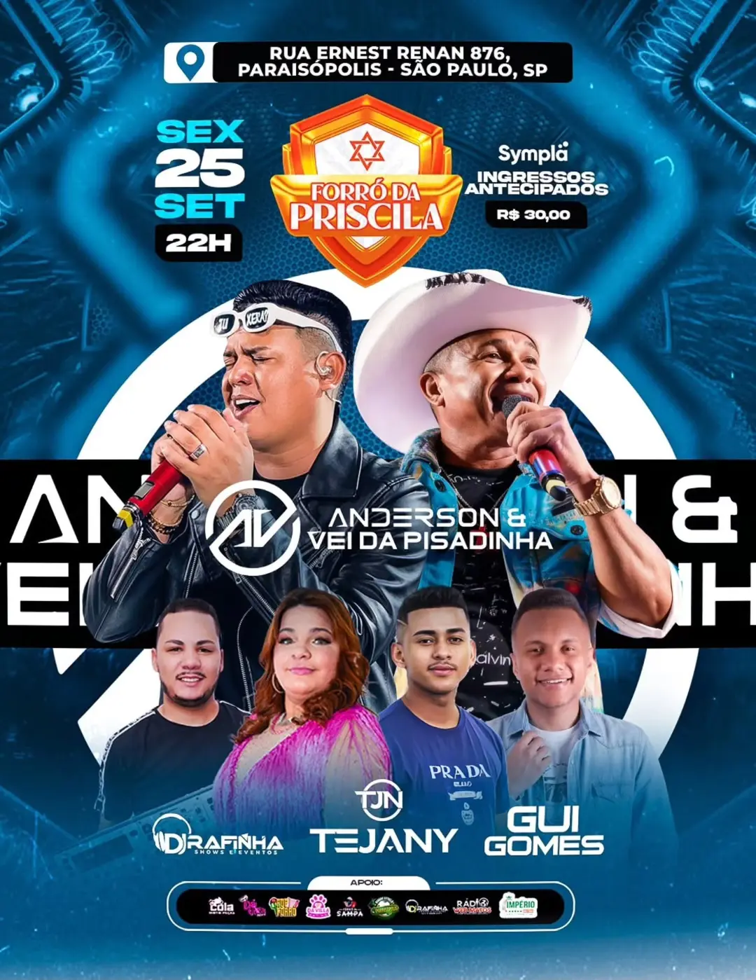 Flyer de Gui Gomes, Rafinha e mais 2 artistas