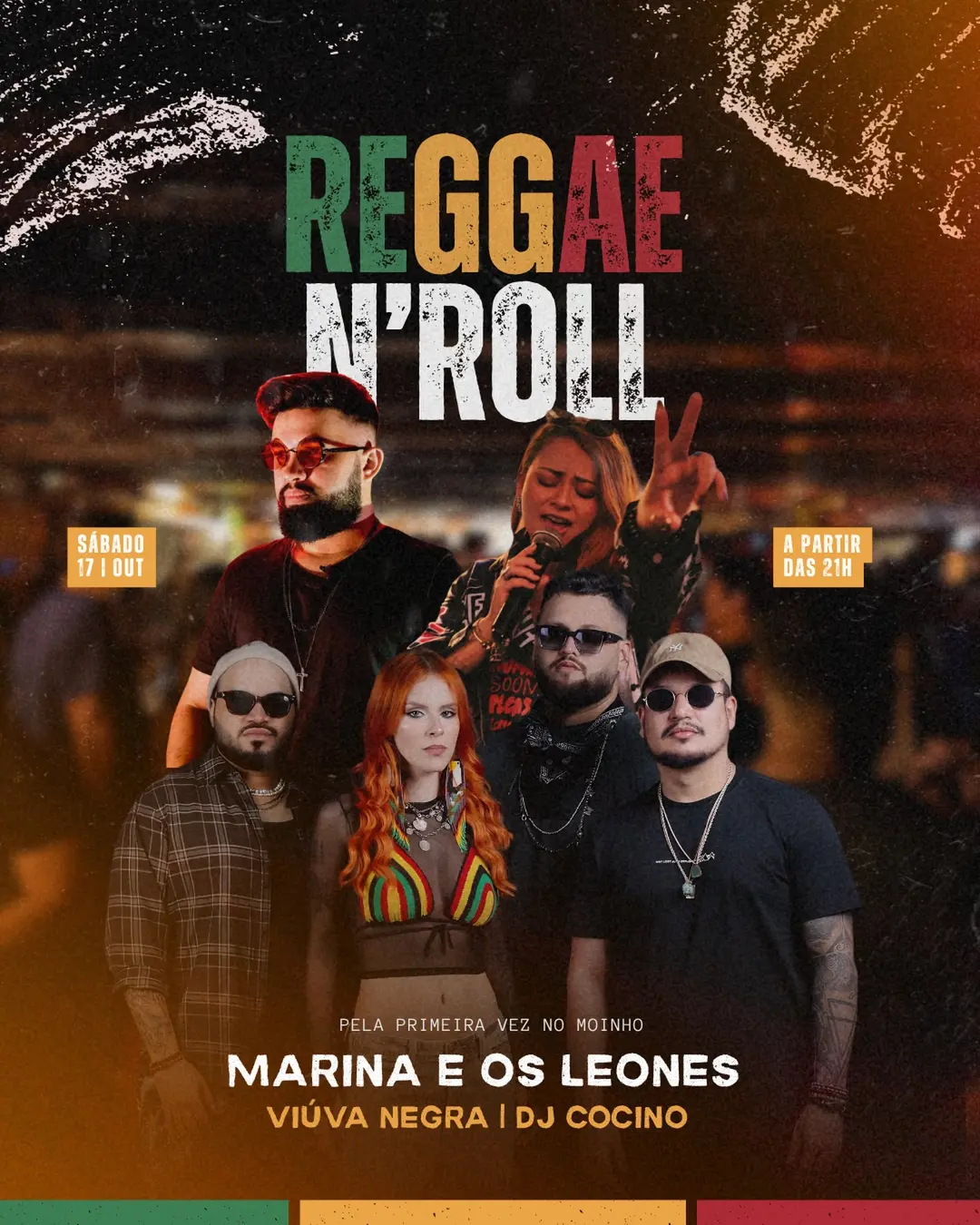 Flyer de Marina & Os Leones, Viúva Negra e DJ Cocino