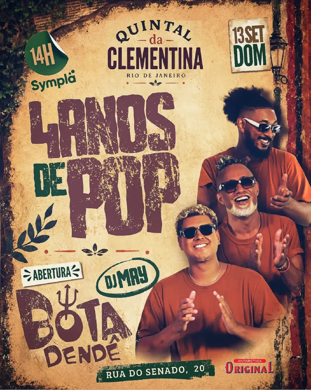 Flyer de Pagode Pop, Bota Dendê e May Almeida