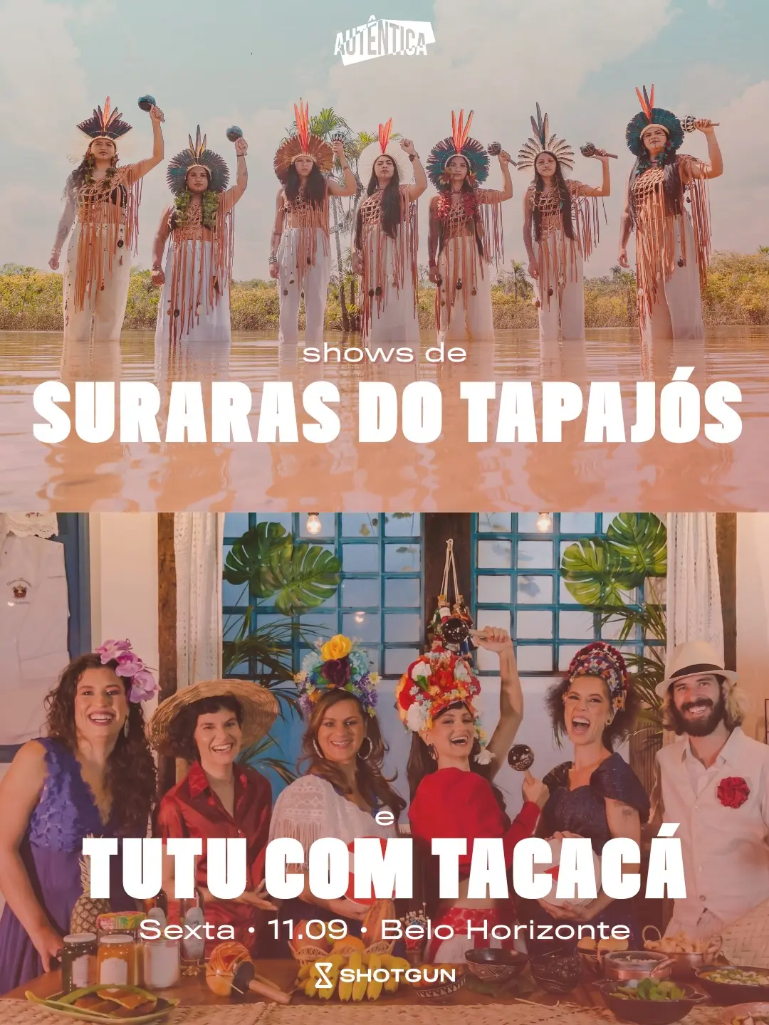 Flyer de Assoc. de Mulheres Indígenas Suraras do Tapajós e mais 2 artistas