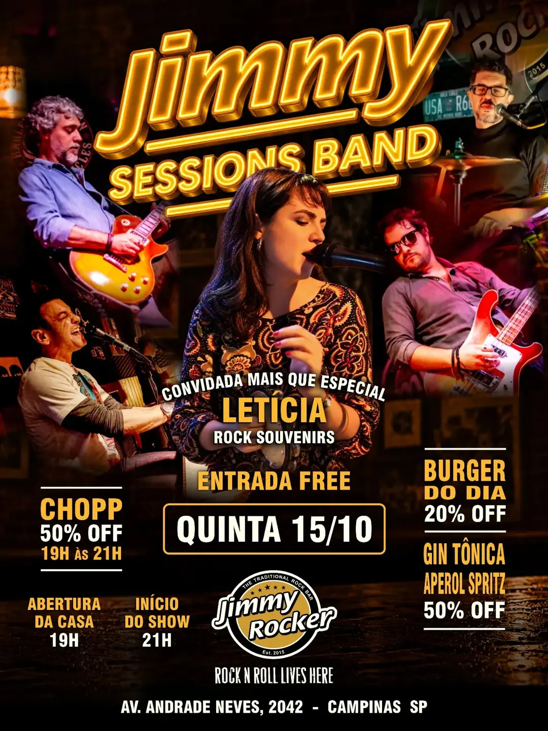 Flyer de Jimmy Sessions Band e Letícia Novo