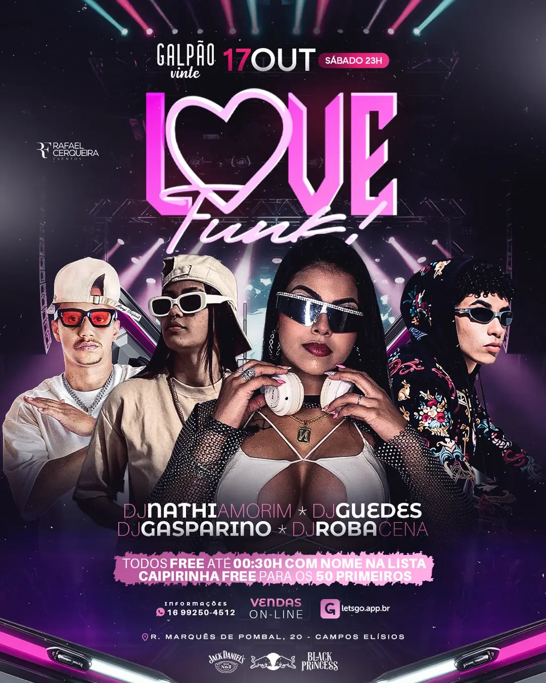 Flyer de Guedes, DJ Nathi Amorim, DJ Gasparino e DJ Roba Cena