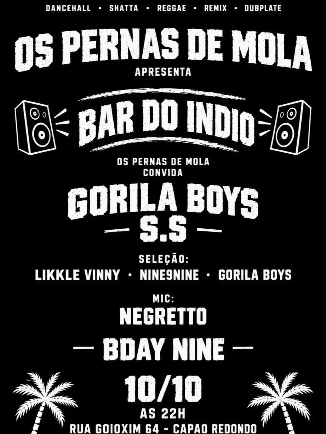 Flyer de Os Pernas de Mola Ofc e mais 4 artistas