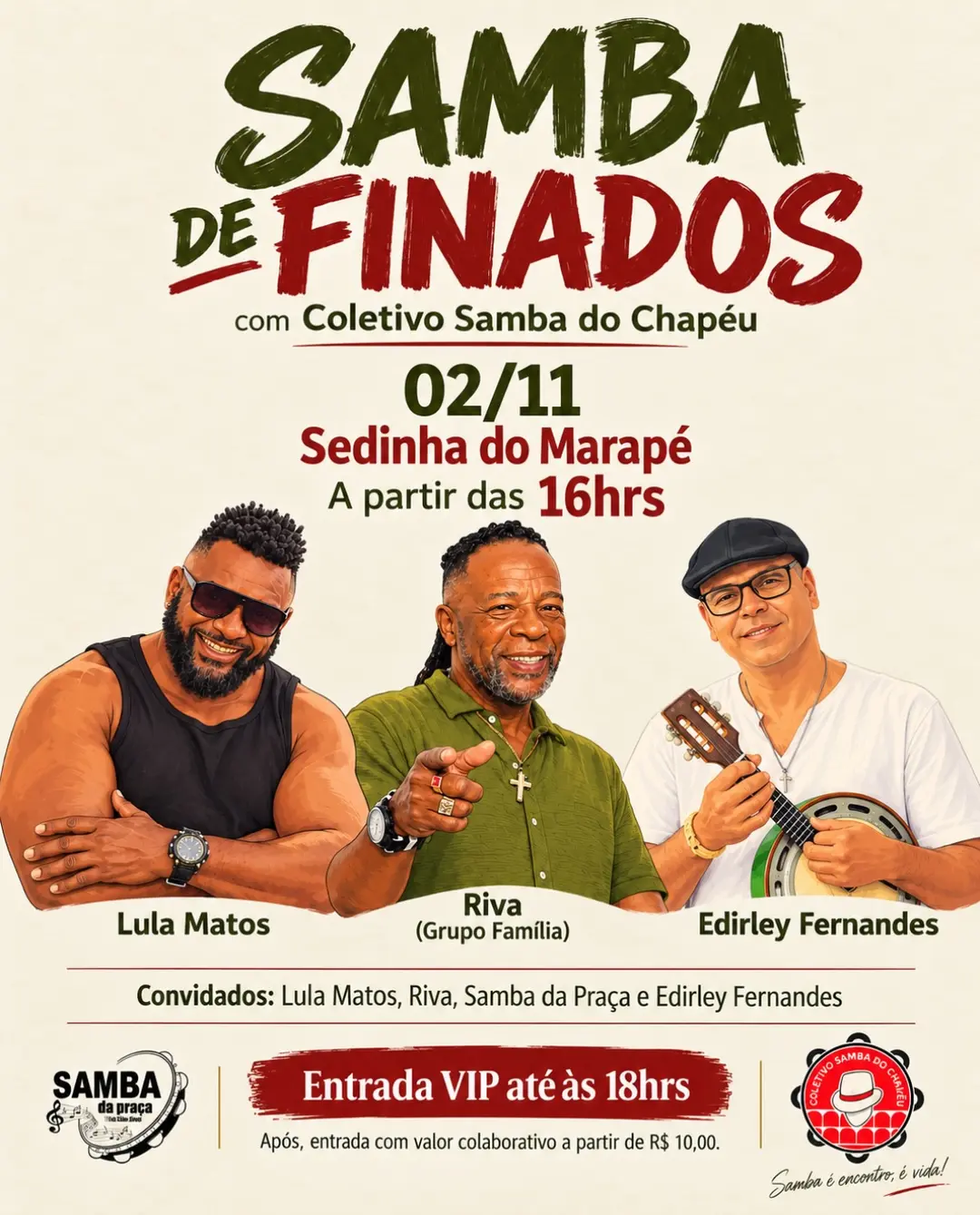 Flyer de Edirley Fernandes, Samba da Praça e mais 3 artistas