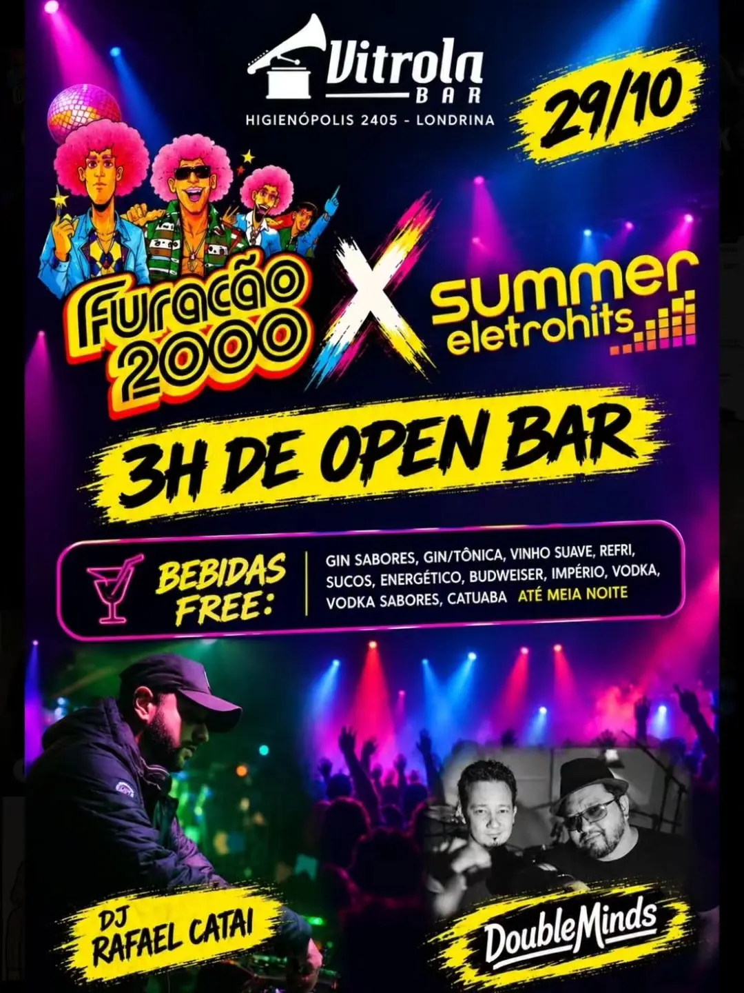Flyer de Furacão 2000, Summer Eletrohits e Double Minds Band
