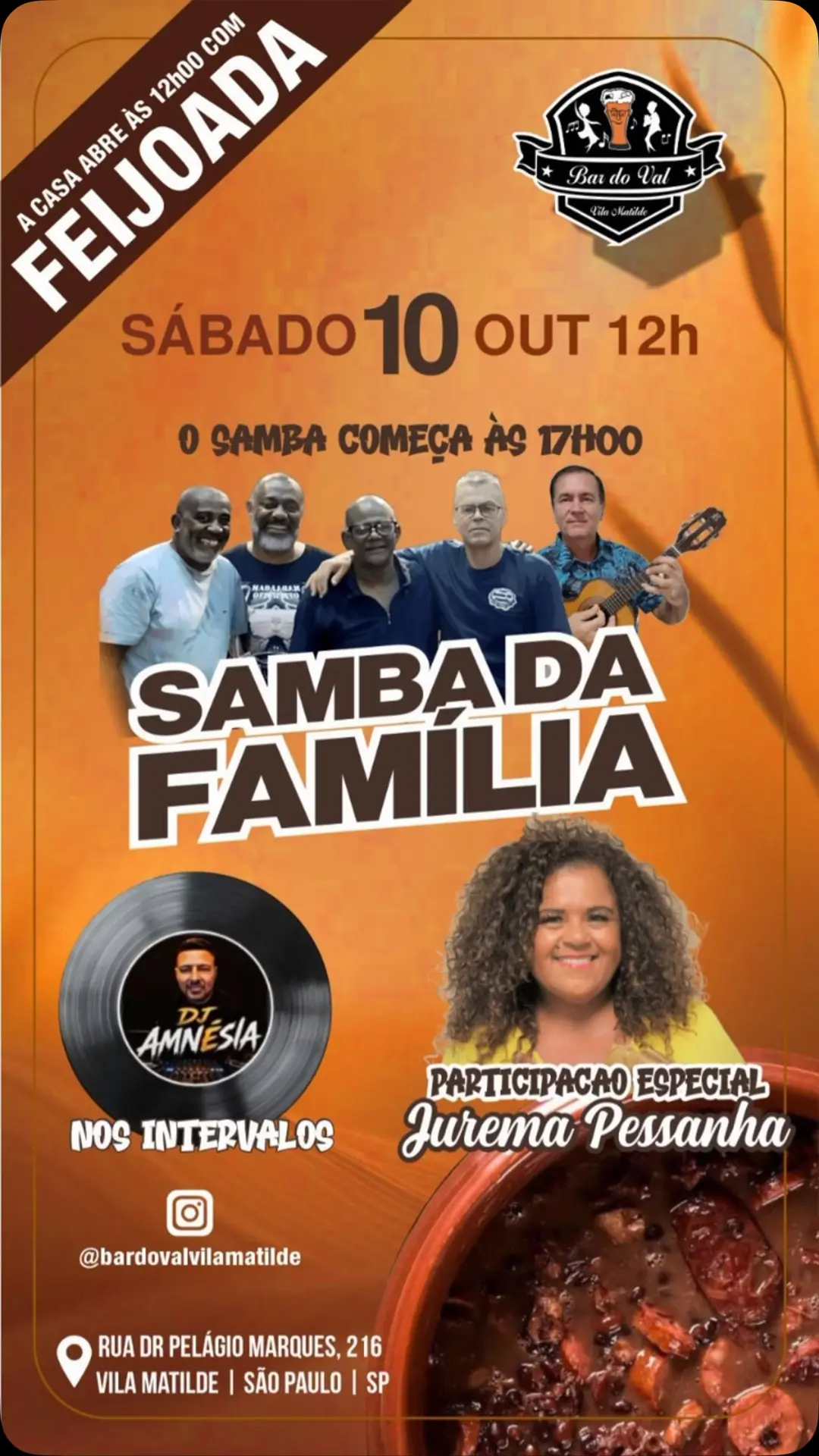 Flyer de Jurema Pessanha, Samba da Família e DJ AMNESIA