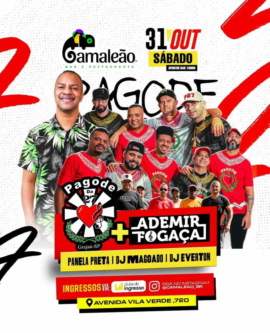 Flyer de Ademir Fogaça, Pagode da 27 e Grupo Panela Preta
