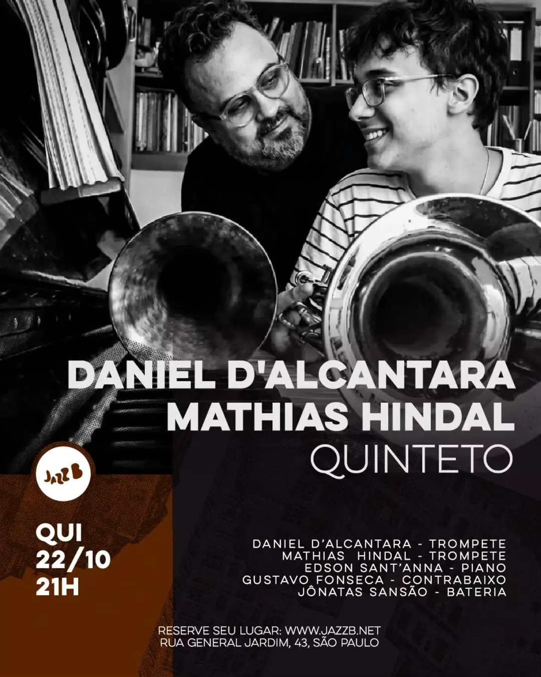Flyer de Daniel D'Alcântara e Mathias Hindal Quinteto e Daniel D'Alcantara/Mathias Hindal Quinteto