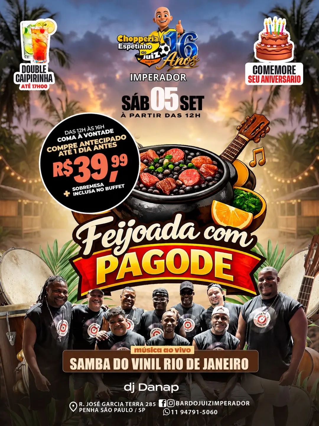 Flyer de Samba do Vinil, Grupo Lá na Favela e mais 2 artistas