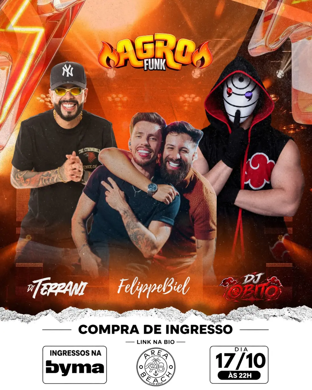 Flyer de Felippe e Biel, DJ Terrani, DJ Obito e DJ Bito