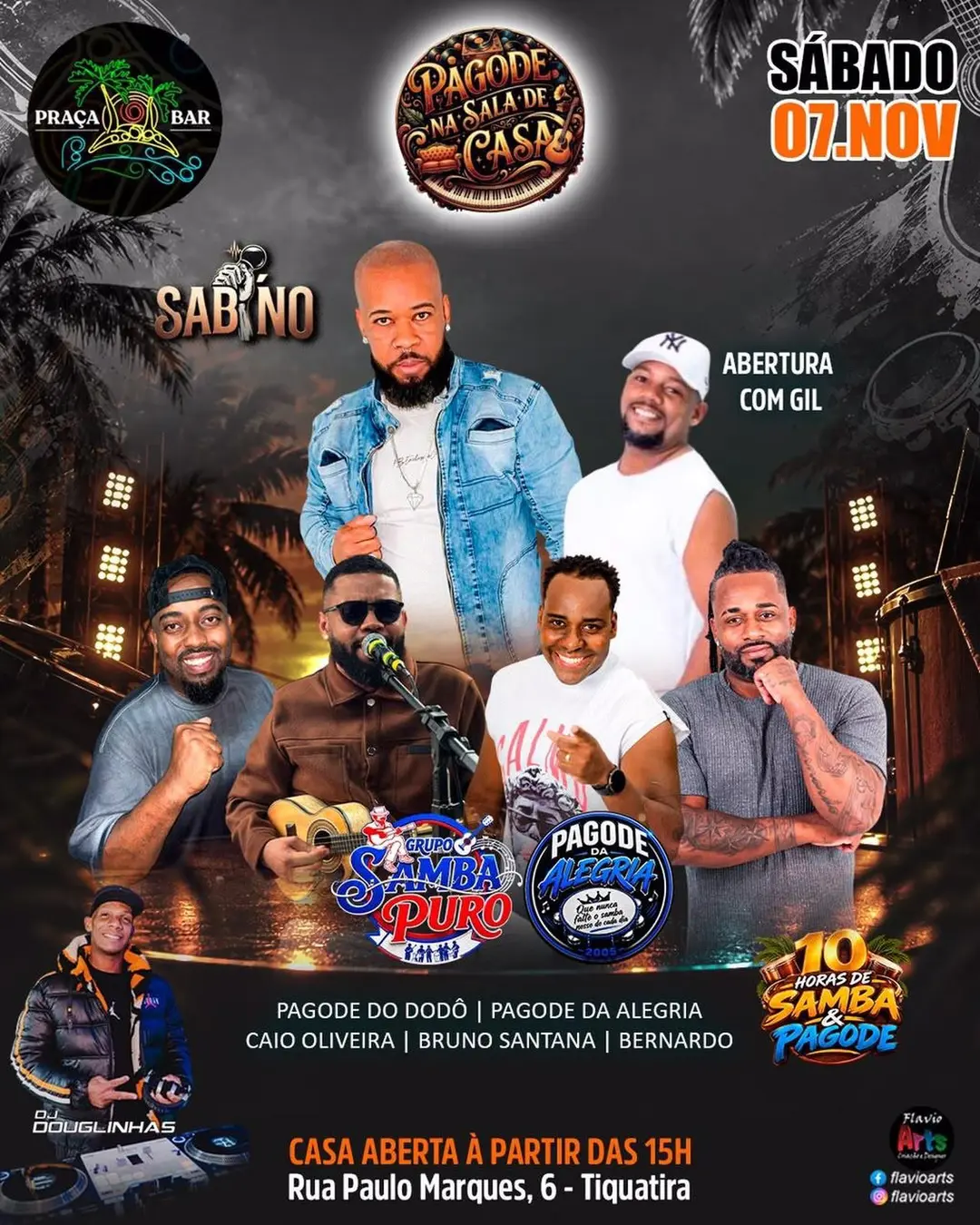 Flyer de Gil, Pagode da Alegria, Sabino e mais 3 artistas