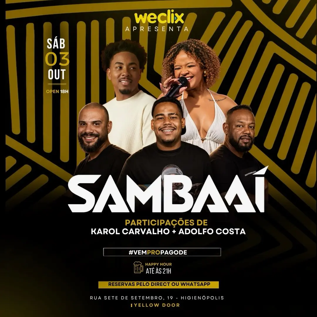 Flyer de Grupo Samba Aí, Karol Carvalho e Adolfo Costa