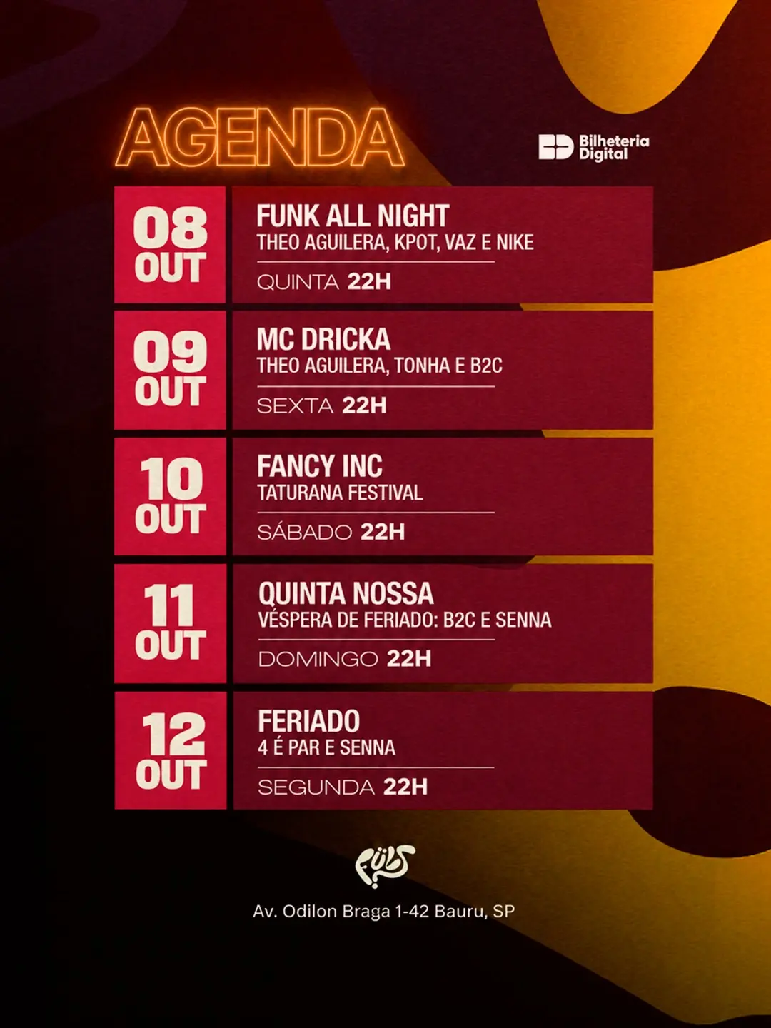 Flyer de Théo Aguilera, MC Dricka, Tonha e B2C