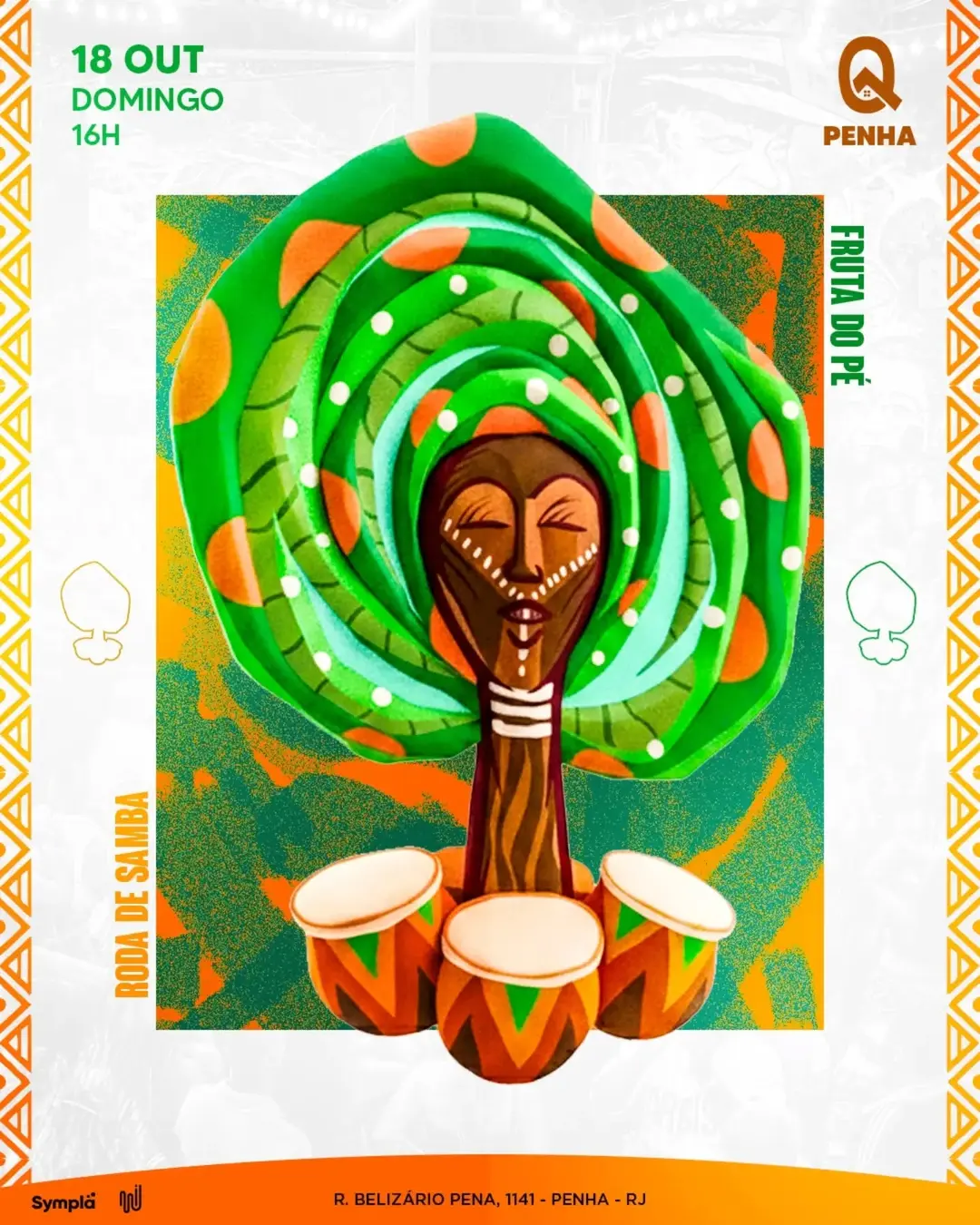 Flyer de Fruta do Pé, PSé e Batuq em Verde e Rosa