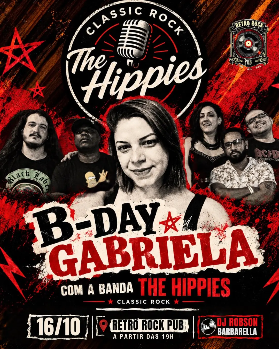 Flyer de The Hippies e DJ Robson Barbarella
