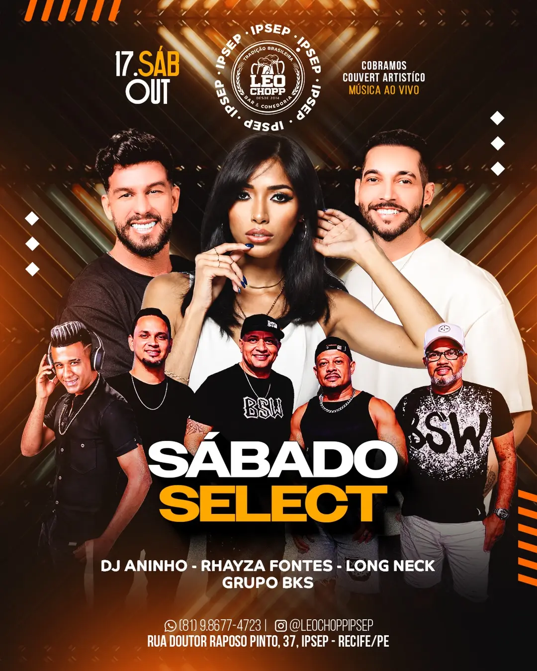 Flyer de DJ Aninho, Rhayza Fontes, Long Neck e Grupo BKS
