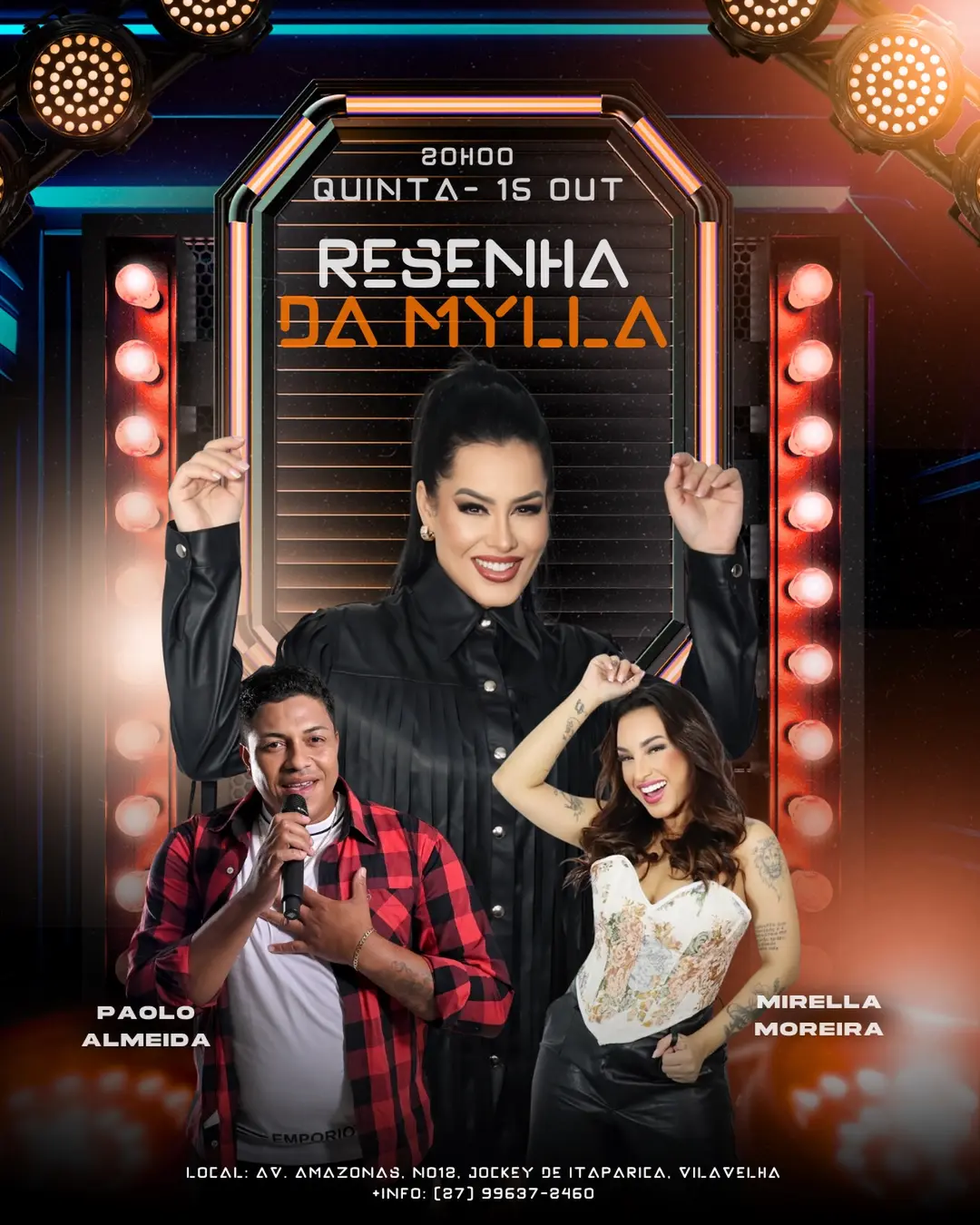 Flyer de Mylla, Paolo Almeida e Mirella Moreira