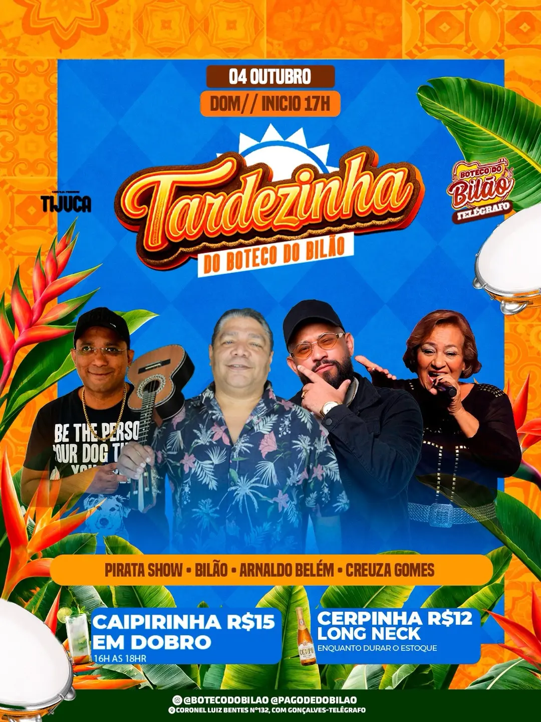 Flyer de Bilão, Creuza Gomes, Cantor Pirata Show e Arnaldo Belém