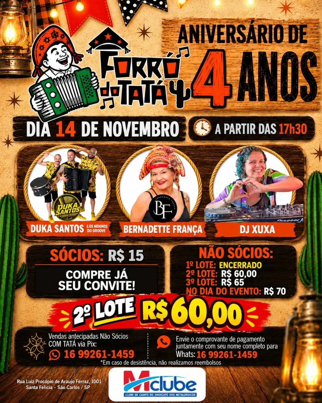 Flyer de DJ Xuxa, Bernadete França, Duka Santos e mais 1 artista