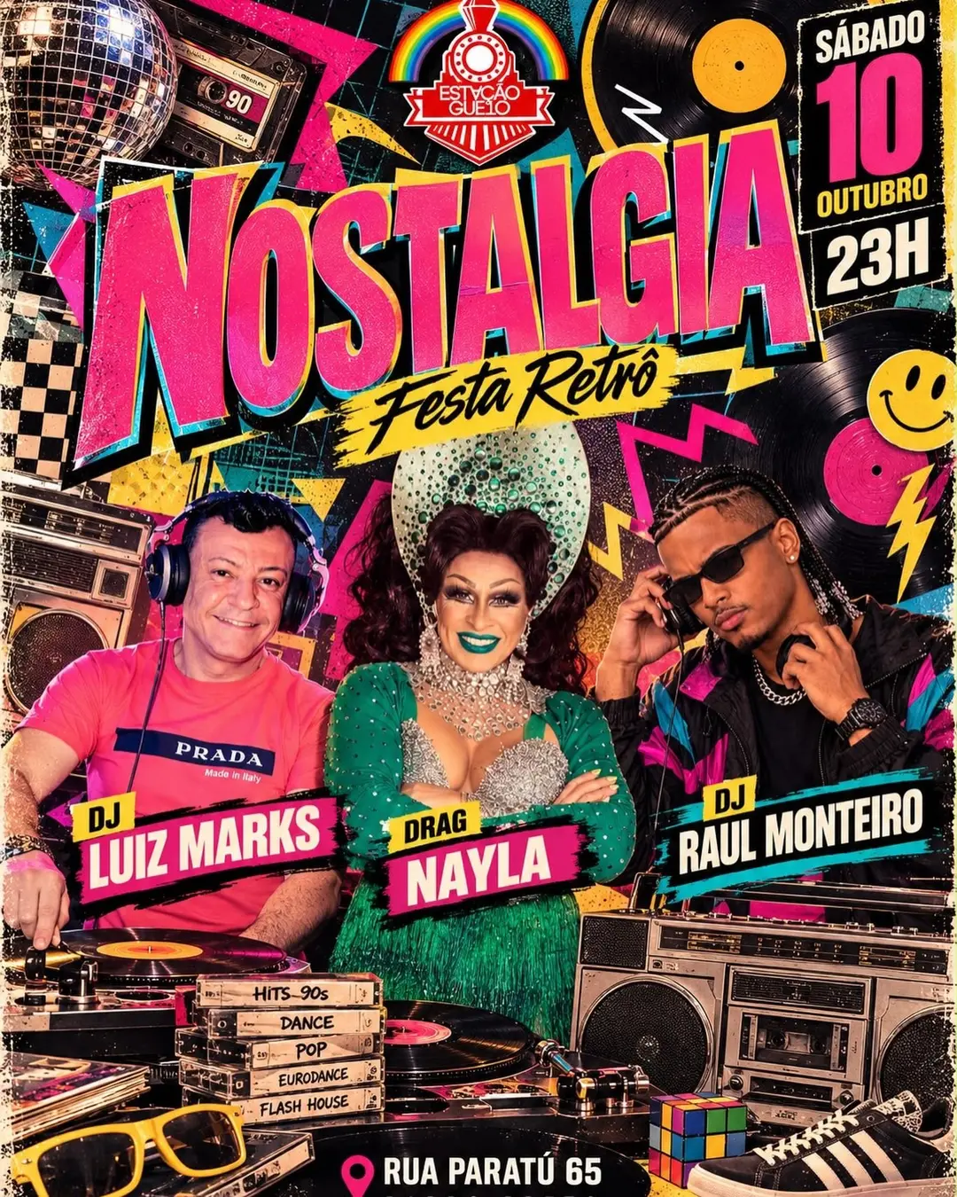 Flyer de Raul Monteiro, DJ Luiz Marks e Drag Nayla