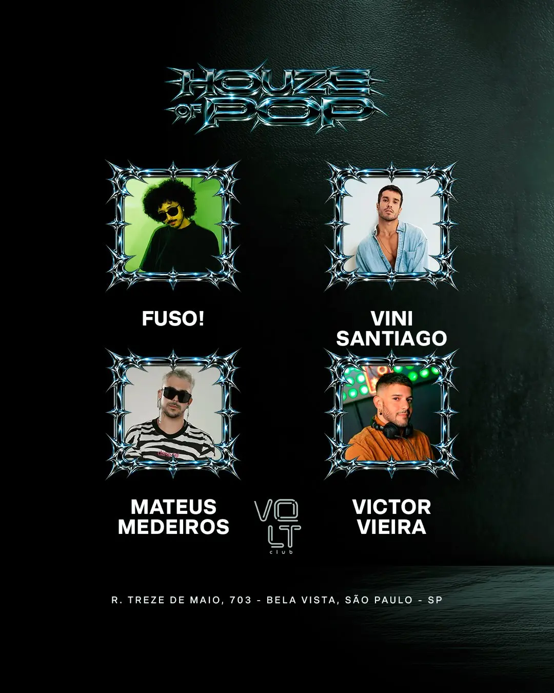 Flyer de Victor Vieira, Fuso!, Vini Santiago e Mateus Medeiros