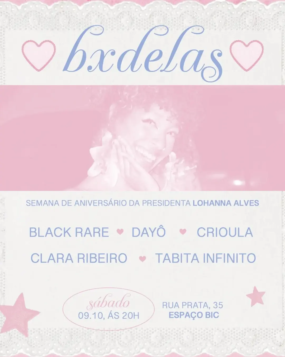 Flyer de Clara Ribeiro, Crioula e mais 6 artistas
