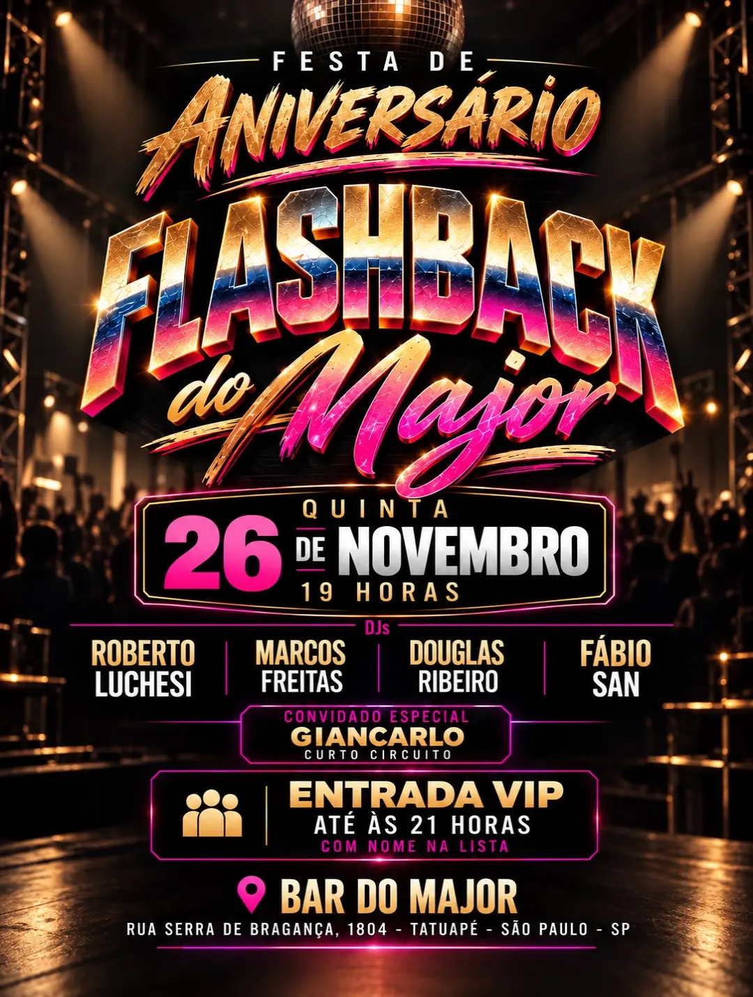 Flyer de Roberto Luchesi, DJ Marcos Freitas e mais 3 artistas