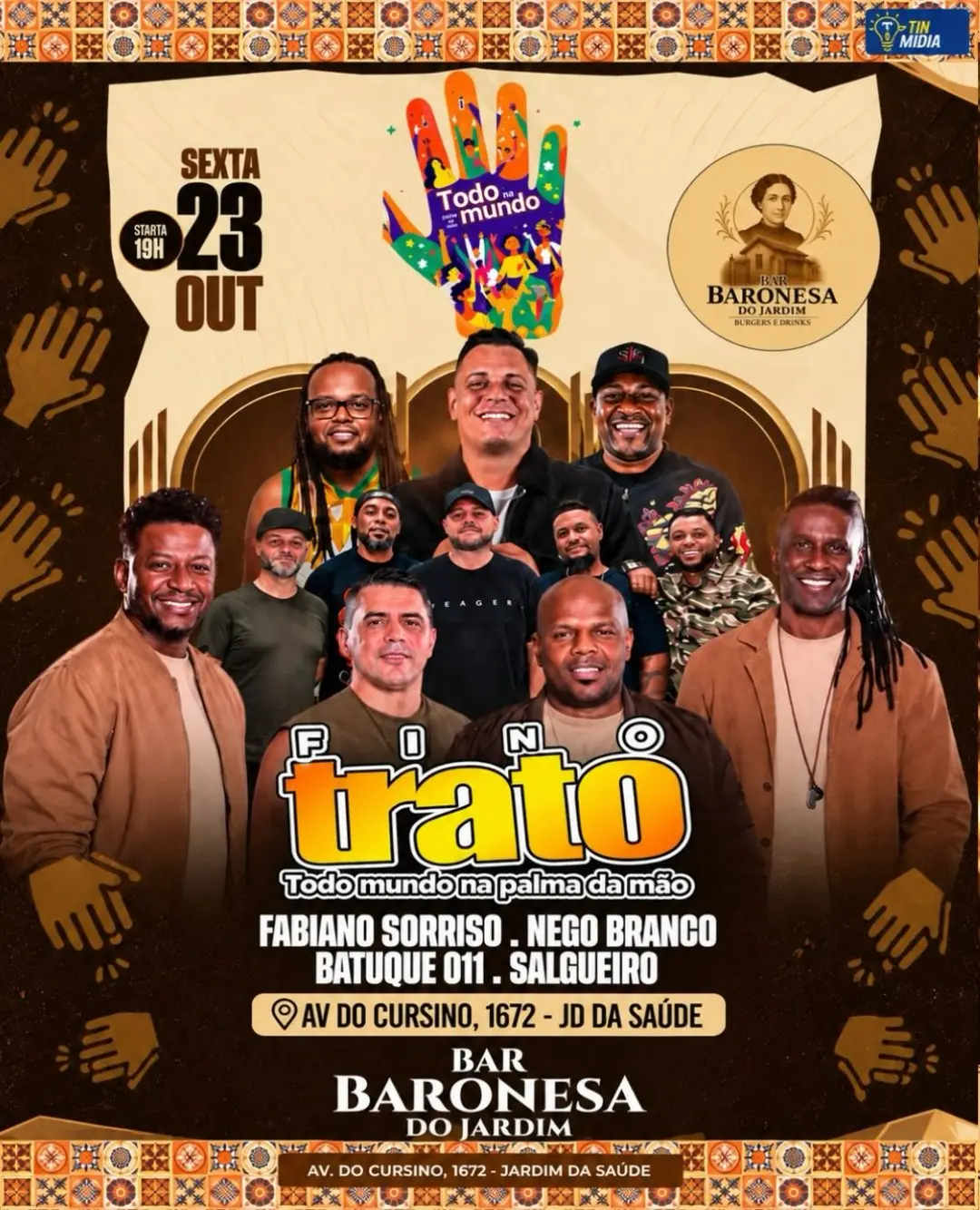 Flyer de Grupo Fino Trato, Nego Branco e mais 3 artistas