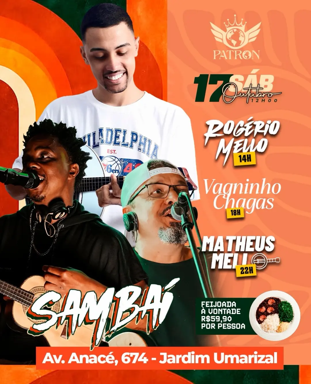 Flyer de Rogério Mello, Vagninho Chagas e Matheus Mello