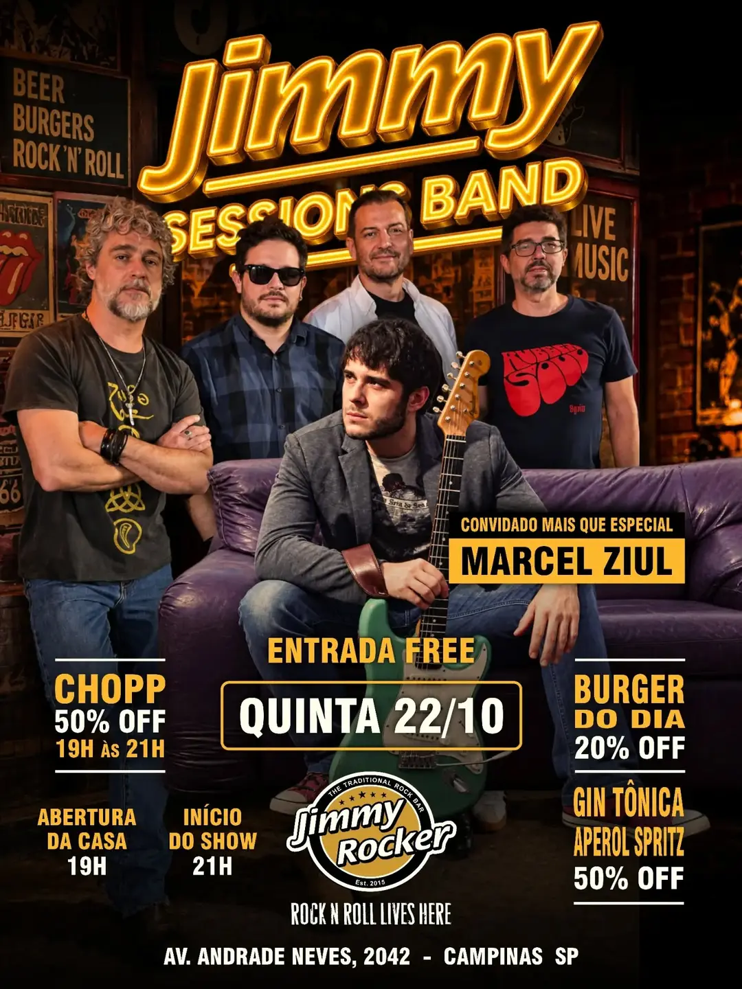 Flyer de Marcel Ziul e Jimmy Sessions Band