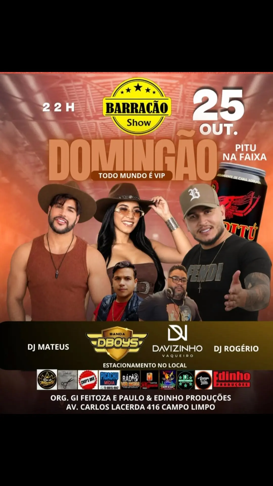 Flyer de Banda DBoys, DJ Mateus, Davizinho Vaqueiro e DJ Rogério